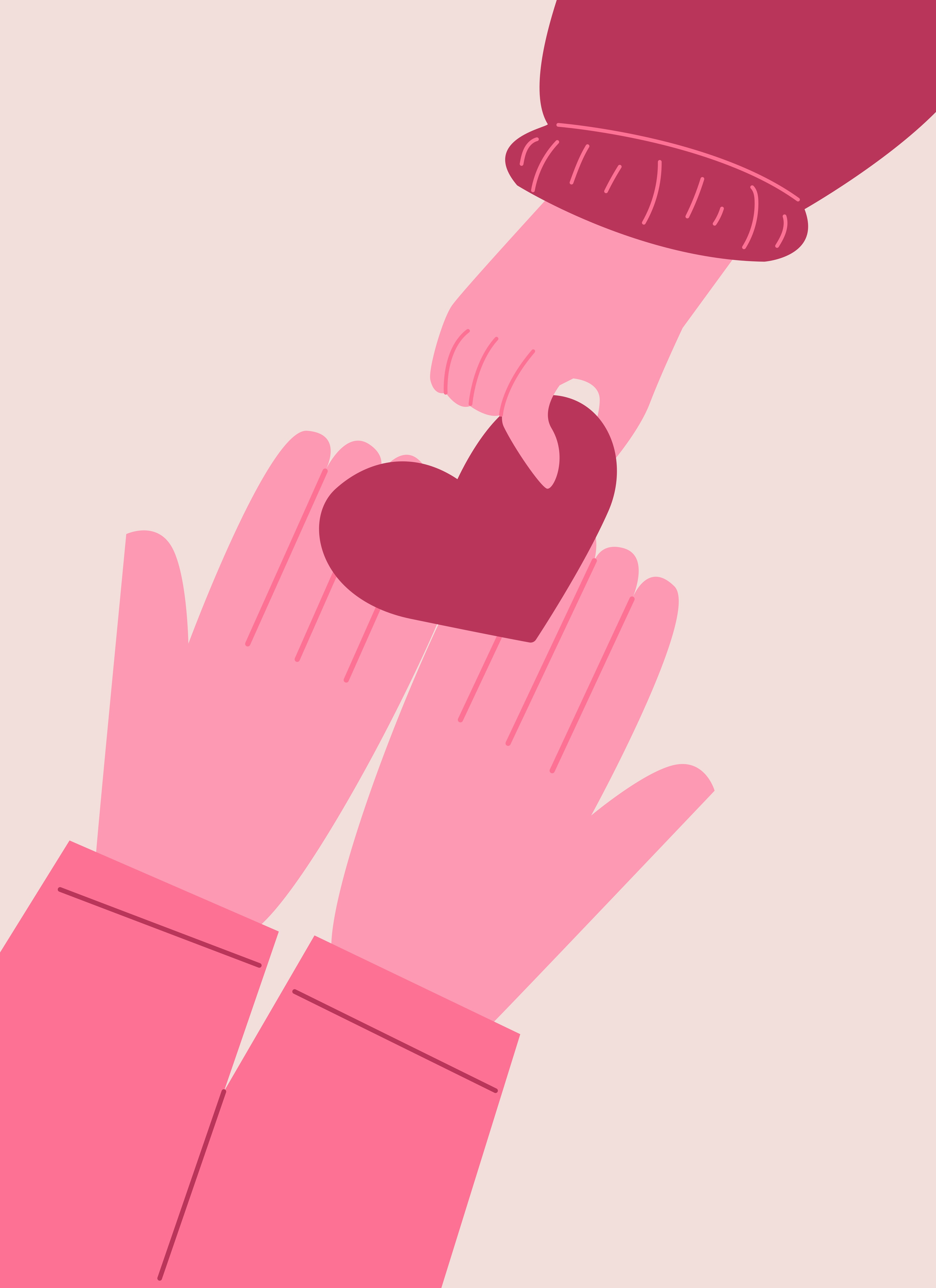 Illustration of hands exchanging a heart, representing healing and emotional transition